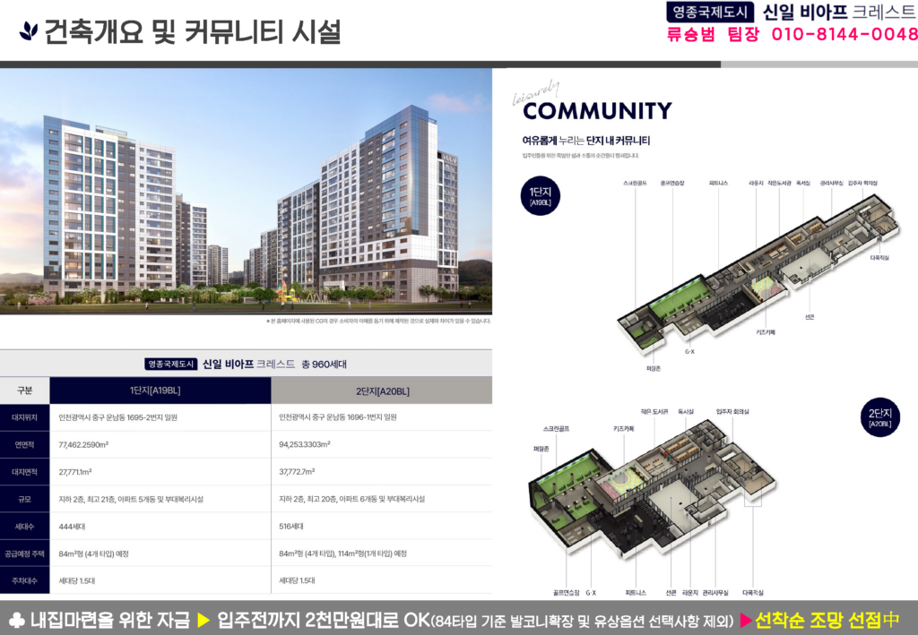 영종 신일 비아프 크레스트 사업개요 분석: 대라수·디에트르 대비 압도적 주차 프리미엄 영종도 아파트 분양 신일 비아프 크레스트 분양가 바다조망 동호수 모델하우스 건축개요 커뮤니티